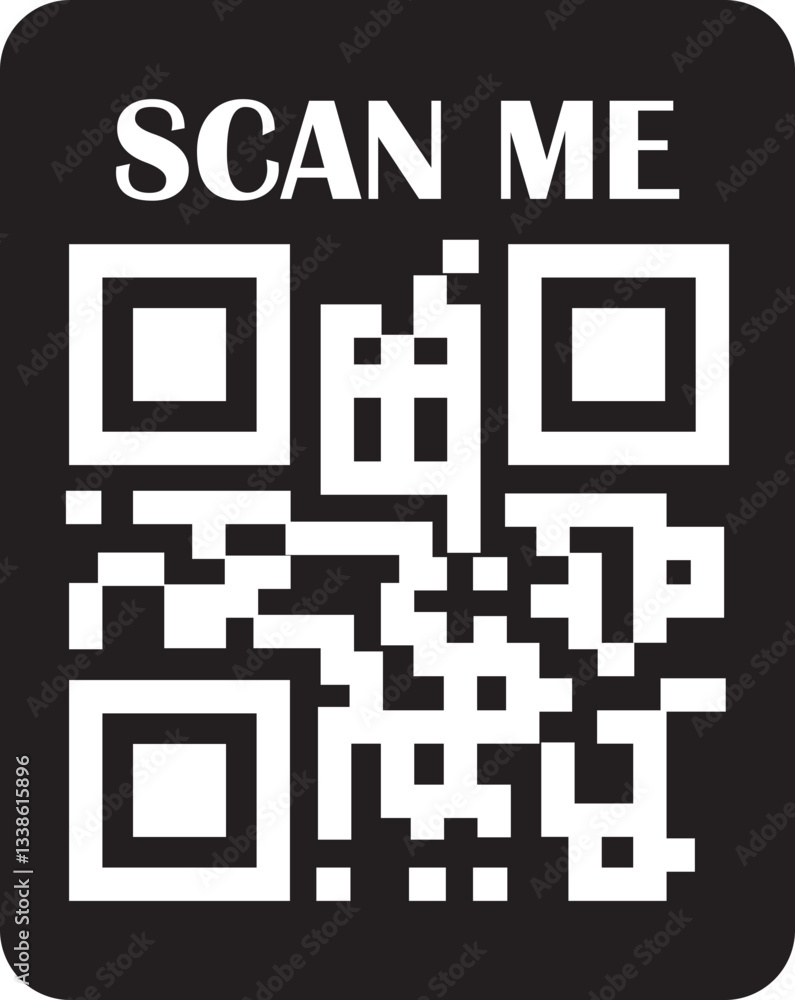 Poster qr code scan black icon. scan me text vector. smartphone usage. electronic, barcode, digital technol