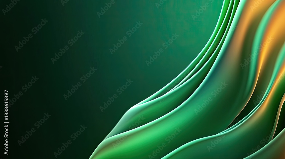 Poster surrealist art abstract background concept. abstract wave design with green and gold tones, creating