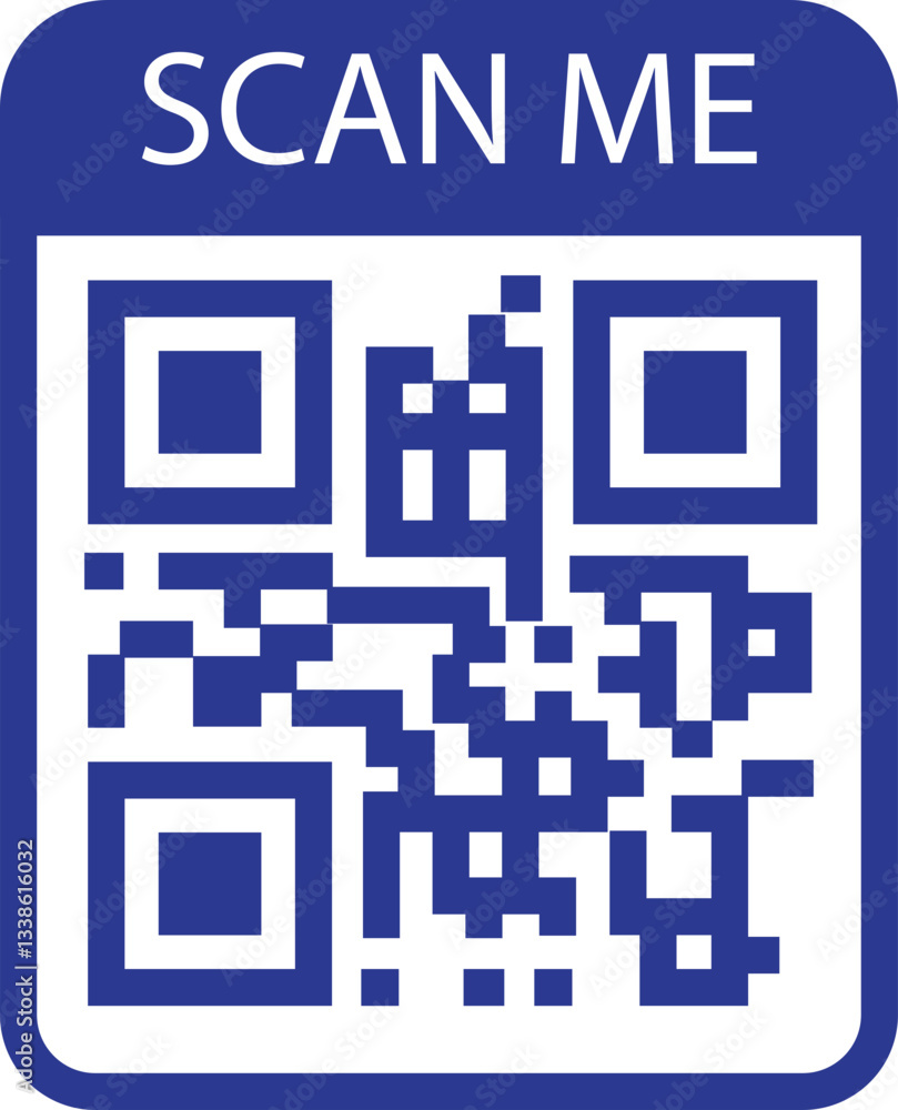 Poster qr code scan blue icon. scan me text vector. smartphone usage. electronic, barcode, digital technolo