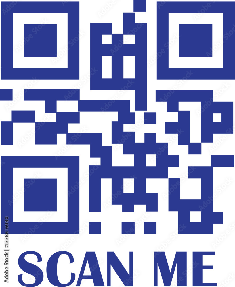 Poster qr code scan blue icon. scan me text vector. smartphone usage. electronic, barcode, digital technolo