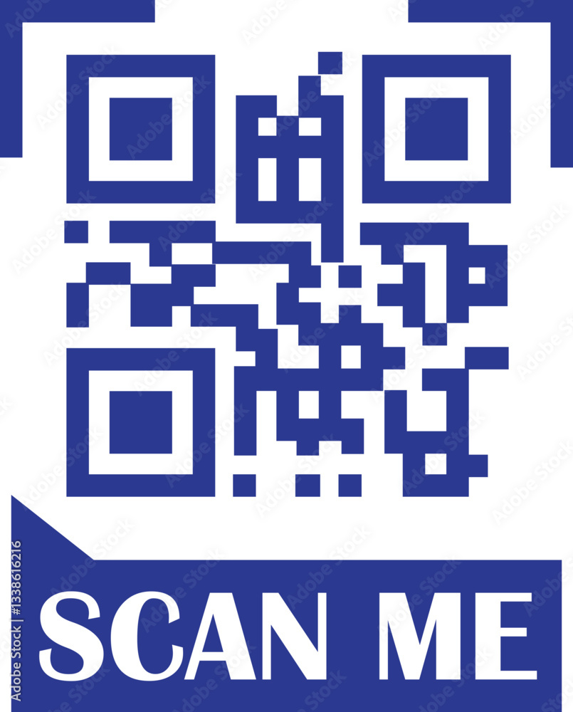 Poster qr code scan blue icon. scan me text vector. smartphone usage. electronic, barcode, digital technolo