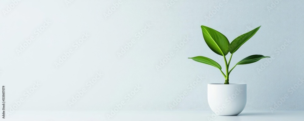 Poster negative space design abstract background concept. a minimalist green plant in a white pot against a