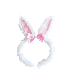 White Rabbit with Pink Bow Isolated on Transparent Background
