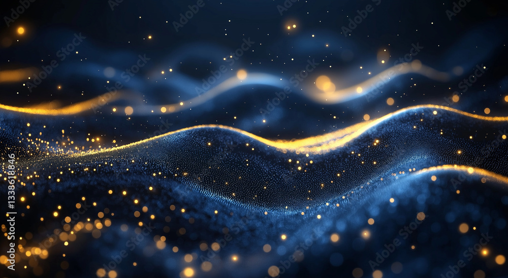 Aufkleber high-quality 3d digital particle waves on black background – abstract big data visualization with dy