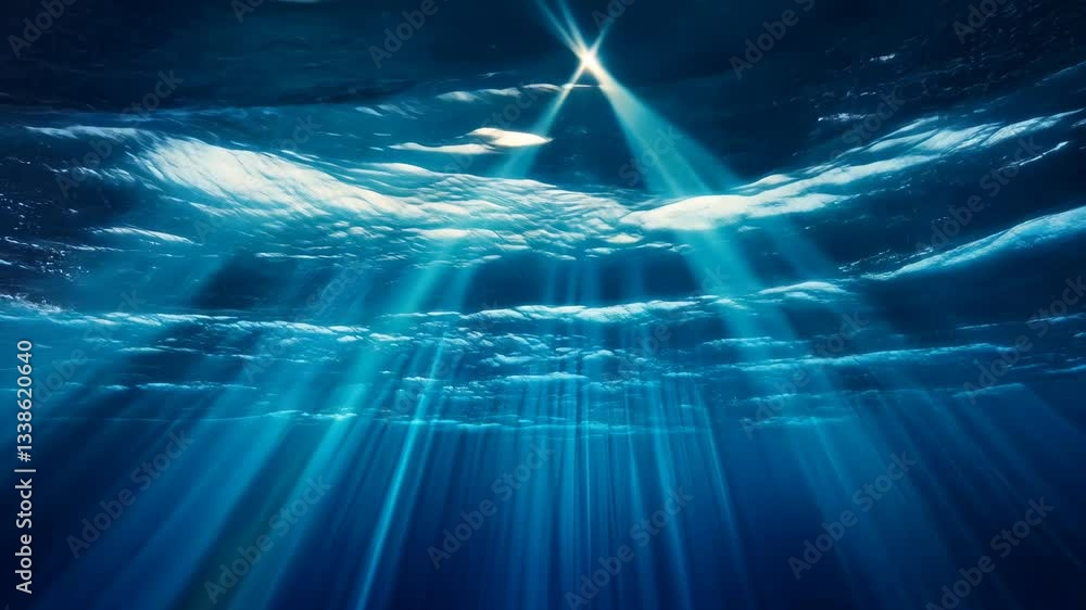 Poster sunlight penetrating the ocean, creating rays of light in deep blue waters during calm conditions