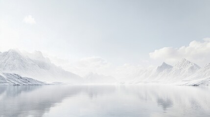 Snowy mountain lake winter landscape.