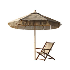 Beach chair and straw umbrella with soft shadow png