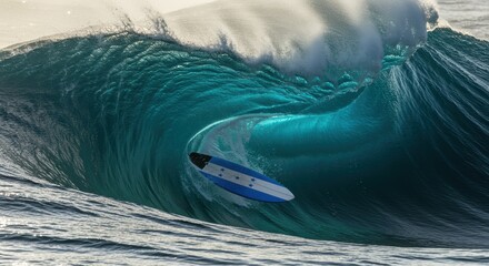 Dramatic surfboard wipeout captured amidst enormous ocean wave