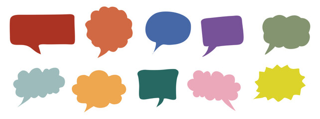 A set of colorful speech bubbles with a variety of shapes and sizes. Flat vector illustrations isolated on transparent background