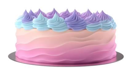 Pastel 3D cake with glossy icing in soft blue, pink, and purple tones, smooth and vibrant with an elegant finish, Transparent Background PNG