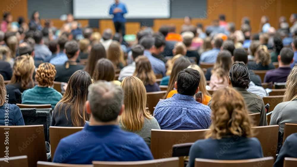Aufkleber at a tech seminar, an attentive audience listens to a skilled speaker emphasizing the importance of 