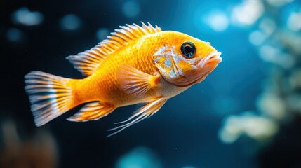A stunning view of an orange fish gracefully navigating through clear aquatic waters, showcasing its vibrant colors and unique features in a striking underwater setting.