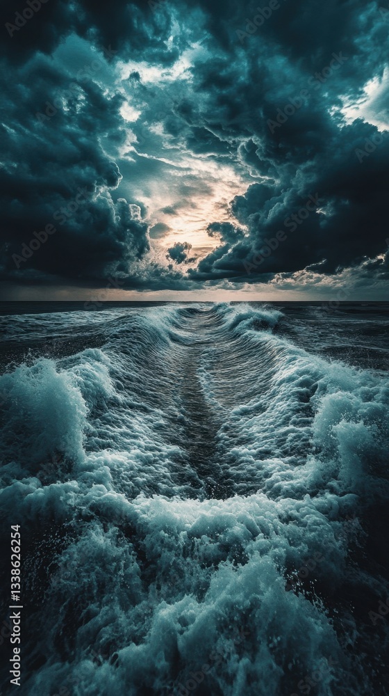 Poster dramatic ocean view with turbulent waves under a stormy sky creating a powerful seascape with a mood
