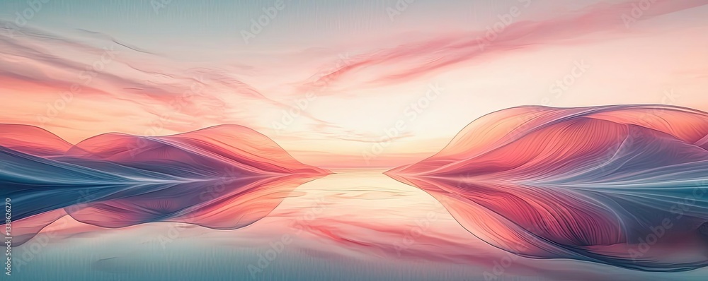 Poster sunset landscape abstract background idea. a serene and colorful landscape with soft waves of pastel