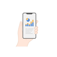 手に持ったスマホでグラフレポートをチェックするアイコン (線画・フラット)
