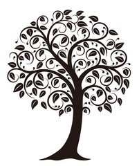 Vector Monochrome Symbolic Tree Silhouette Illustration Isolated On A White Background.