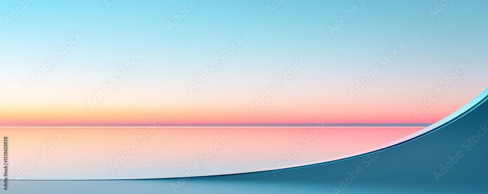 Poster Surrealist art abstract background concept. A serene landscape featuring a calming gradient of blue and pink hues.