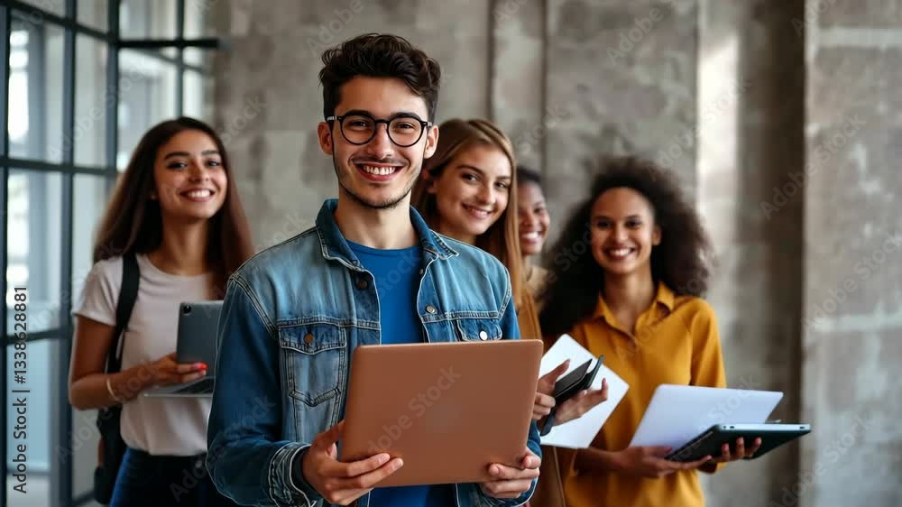 Aufkleber a dynamic group of young professionals collaborates using innovative technology in a modern office d