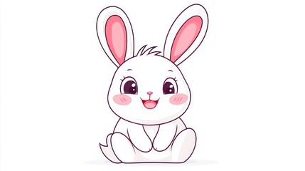 Obraz premium Cute cartoon bunny sitting, cheerful expression
