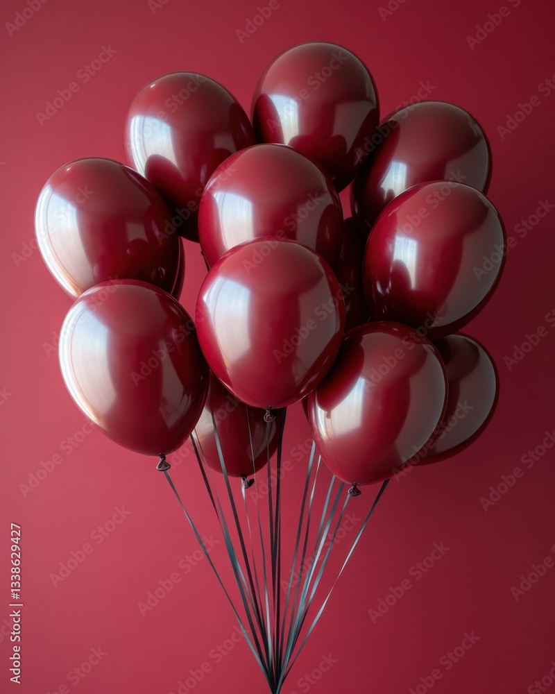 Poster elegant burgundy balloons floating against a matching red background creating a festive and celebrat