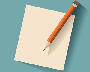 Blank note paper and pencil on a teal background for creativity