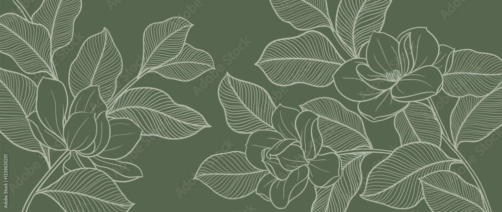 Canvas Prints botanical line art background vector. natural botanical elegant with line art on green background. d
