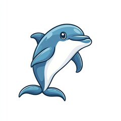 Fototapeta premium Cute cartoon dolphin leaping, playful, simple, background white