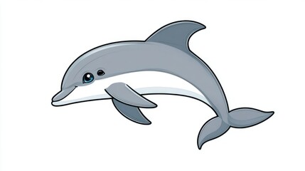 Obraz premium Cute cartoon dolphin swimming, child-friendly illustration, for educational or entertainment