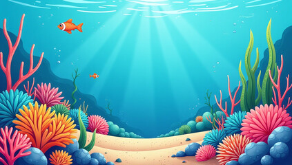 coral seaweed colorful flat cartoon illustration underwater world various ocean plants
