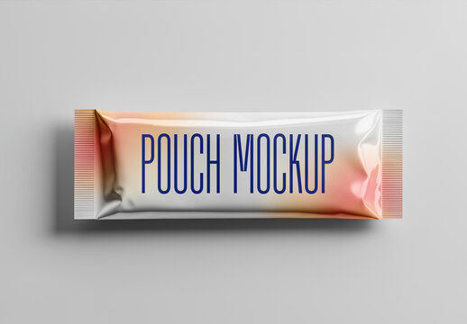 Stick Pouch Mockup &ndash; Horizontal Sealed Snack or Energy Gel Packaging on Clean Background