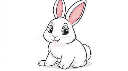 Obraz premium Cute cartoon rabbit, sitting, simple illustration, kids' book, educational material