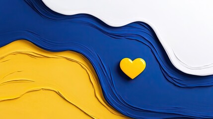 Minimalist abstract design with a blue and yellow globe and heart for Down Syndrome Day. 