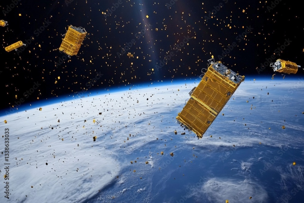 Aufkleber multiple satellites orbiting earth in low earth orbit showcasing technological advancement in space 