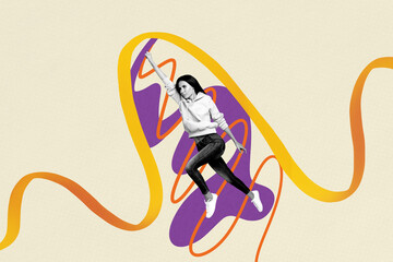 Trend artwork poster composite sketch image collage of young woman superhero model pose hand...