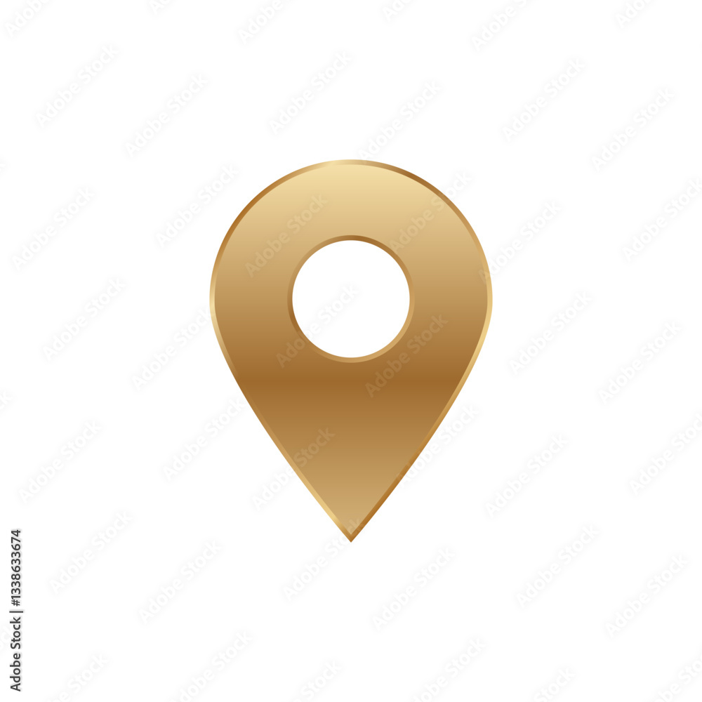 Poster a golden marker with a circular hole symbolizing location and navigation on digital map interfaces.
