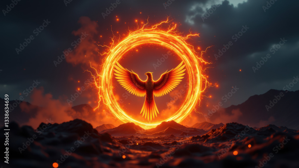 Poster this image features a powerful visual representation of cybersecurity with a phoenix emblem surround