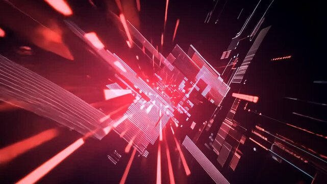 Abstract Red Tech Tunnel with Glowing Light Streaks for Modern Futuristic Design