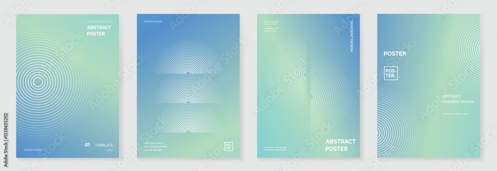 Poster abstract line wave poster background vector set. minimalist cover template with vibrant perspective 