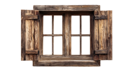 old rustic wooden window frame isolated on white background