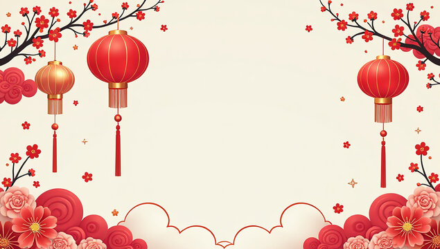 ese traditional ornaments set lunar year decorations flowers lanterns clouds elements icons chinese new year