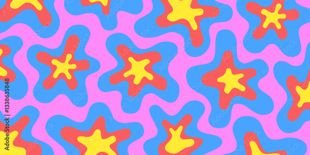 Aufkleber Abstract Geometric Wavy Background. Cool Funky Art Vector Design. Groovy Trippy Hippy Pattern. Psychedelic Y2k Texture. Retro Fun Bg.