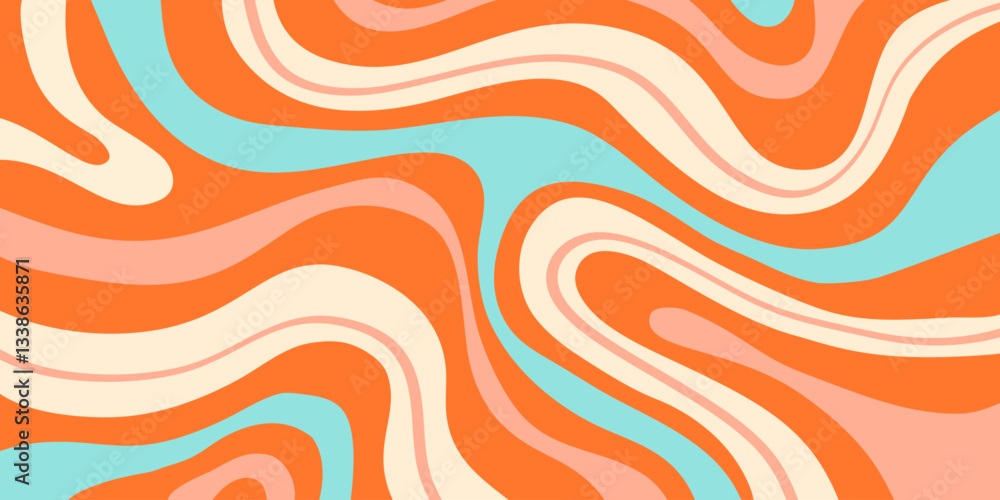 Leinwandbilder Abstract Geometric Wavy Background. Cool Funky Art Vector Design. Groovy Trippy Hippy Pattern. Psychedelic Y2k Texture. Retro Fun Bg.