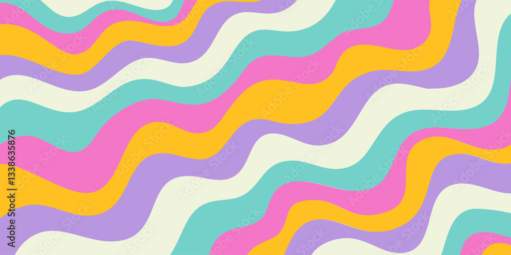 Poster Abstract Geometric Wavy Background. Cool Funky Art Vector Design. Groovy Trippy Hippy Pattern. Psychedelic Y2k Texture. Retro Fun Bg.