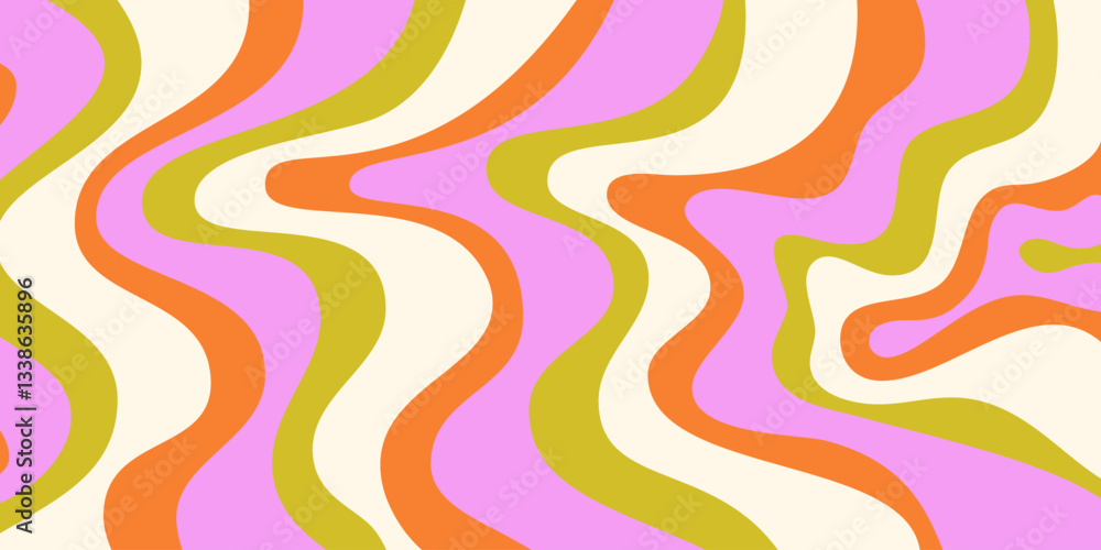 Poster Abstract Geometric Wavy Background. Cool Funky Art Vector Design. Groovy Trippy Hippy Pattern. Psychedelic Y2k Texture. Retro Fun Bg.