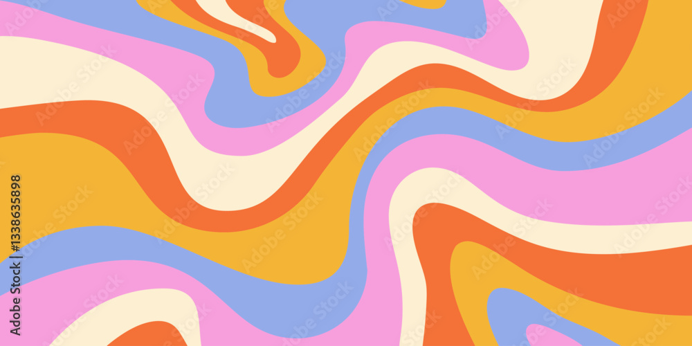Fototapete Abstract Geometric Wavy Background. Cool Funky Art Vector Design. Groovy Trippy Hippy Pattern. Psychedelic Y2k Texture. Retro Fun Bg.