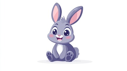 Obraz premium Cute cartoon rabbit sitting, cheerful expression, use for children's books, websites
