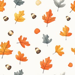 Obraz premium Seamless pattern of leaves and acorns in a minimalist style on a light background
