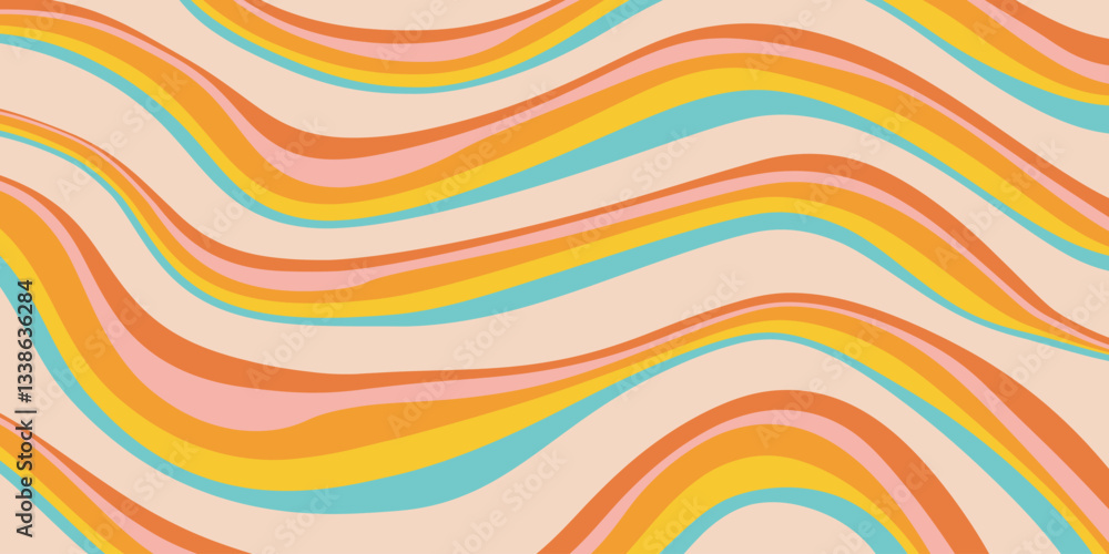 Poster rainbow wavy abstract backgound. cool colorful playful texture. groovy psychedelic stripes. y2k funn