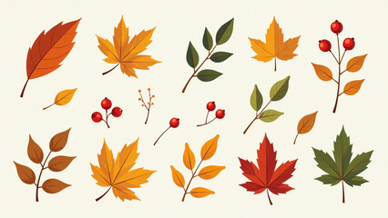 fall leaves berries set trendy vector illustrations featuring multiple types foliage