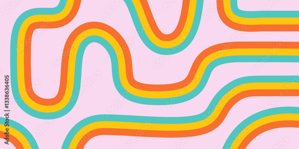 Leinwandbilder Rainbow Wavy Abstract Backgound. Cool Colorful Playful Texture. Groovy Psychedelic Stripes. Y2k Funny Vector Texture. Pop Art Retro Bg.